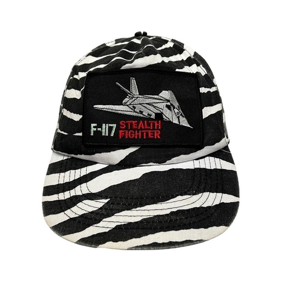 Vintage Rare 90s ZEBRA F-117A Stealth Fighter Trucker Hat Snap Back Baseball Cap - Picture 1 of 9